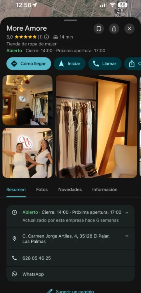 Perfil de More Amore en Google Maps